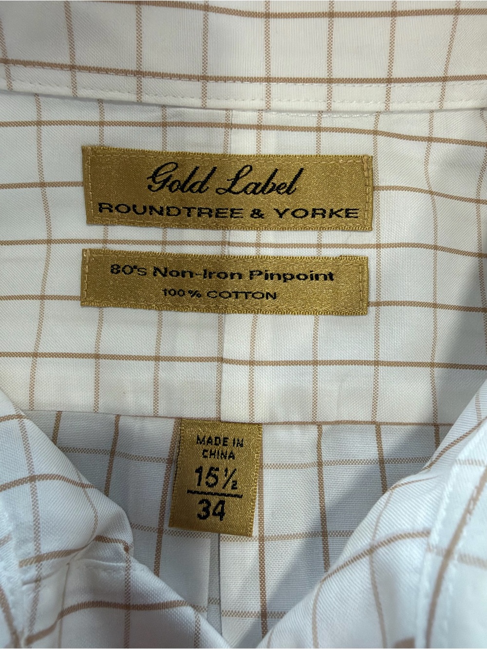 Roundtree & Yorke White Shirt with Tan Windowpane